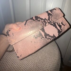 kate spade Pink and Black Snake-Print Clutch Wristlet
